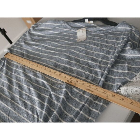 Suzanne Betro Blue & White Stripe Lace-Accent Drop-Shoulder Tee #1987-D4 - Picture 3 of 7